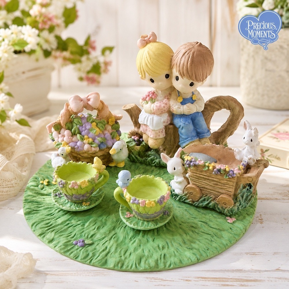 Vintage 1997 Precious Moments Enesco Miniature Tea Party Garden Figurine Set